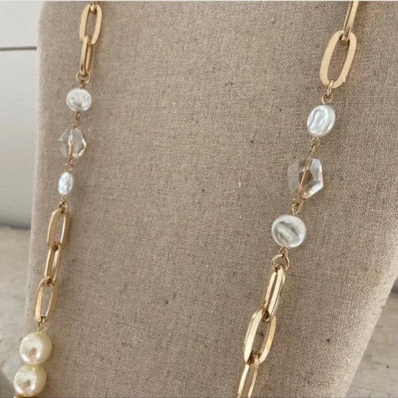 Paperclip Necklace Gold Tone Pearls Brand New AND Pearl Earrings Bundle Jewelry - Picture 8 of 13